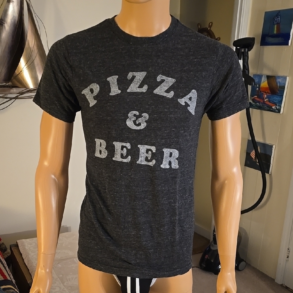 Black Tee with Pizza & Beer Graphic Short Sleeve